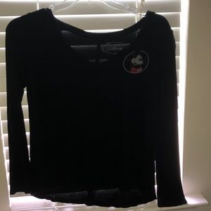 Black Mickey Mouse long sleeve V-neck shirt